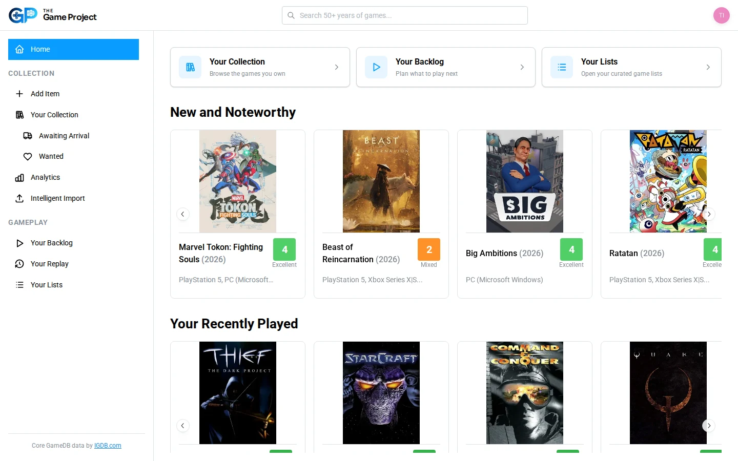 Personalised suggestions and an Up Next queue drawn from a game collection